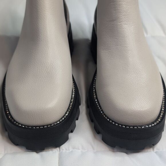 Karl Lagerfeld Size 9 Mayde Cream Leather And Rhinestone Trimmed Boots, NEW - Picture 6 of 14